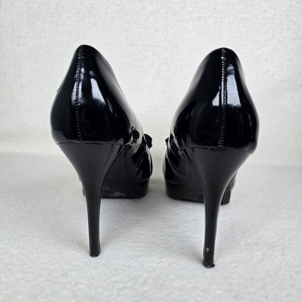 Carlos Santana Black Patent Leather Stiletto Heels Ruffle Classy 6.5 Priceless - Picture 5 of 8
